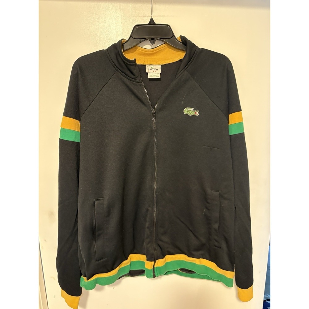 Vintage Lacoste Sport Track Jacket Black Yellow Green Mens Sz 7 Full Zip XL